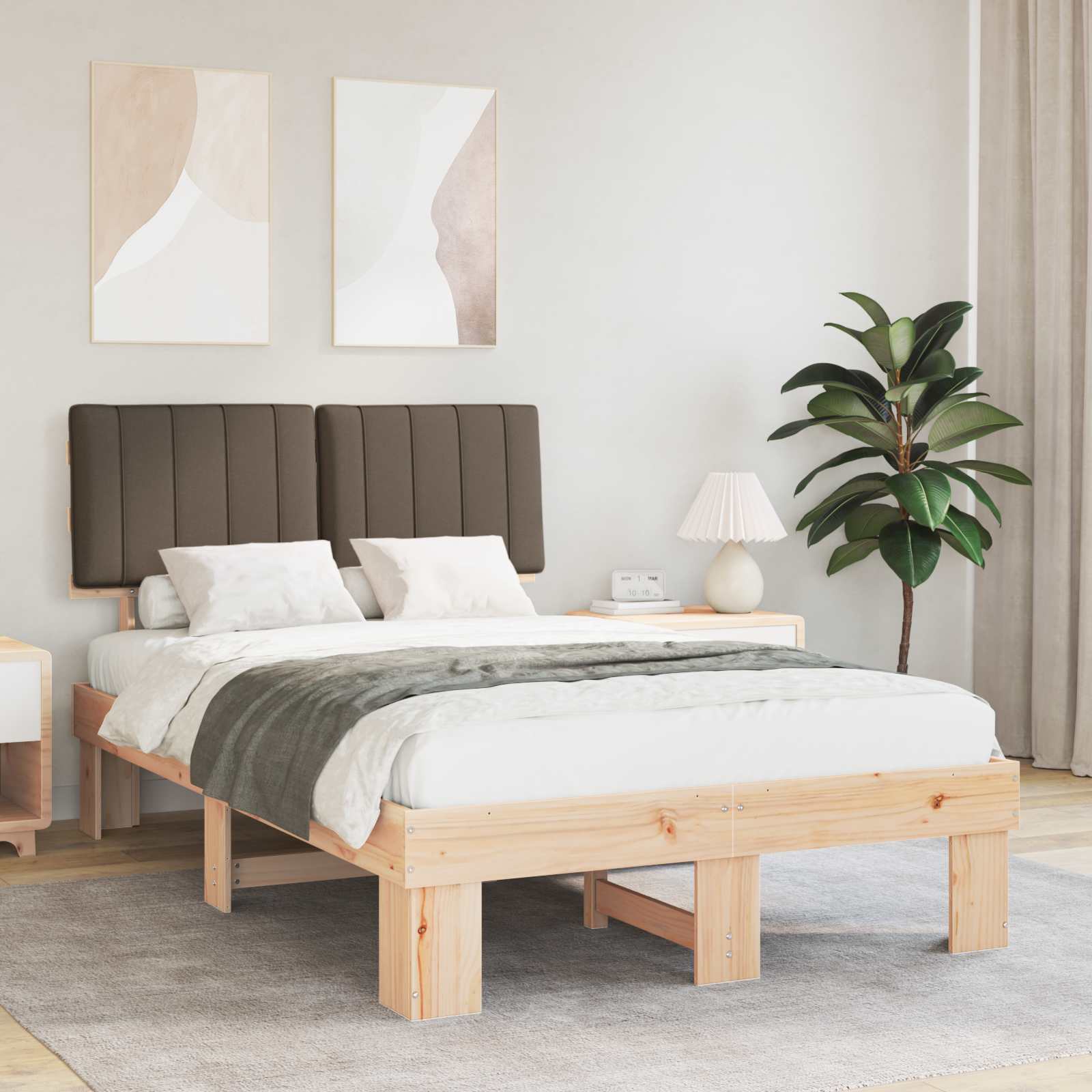 Cadre de lit avec tête de lit rembourrée Taupe 120 x 190 cm - XIOS