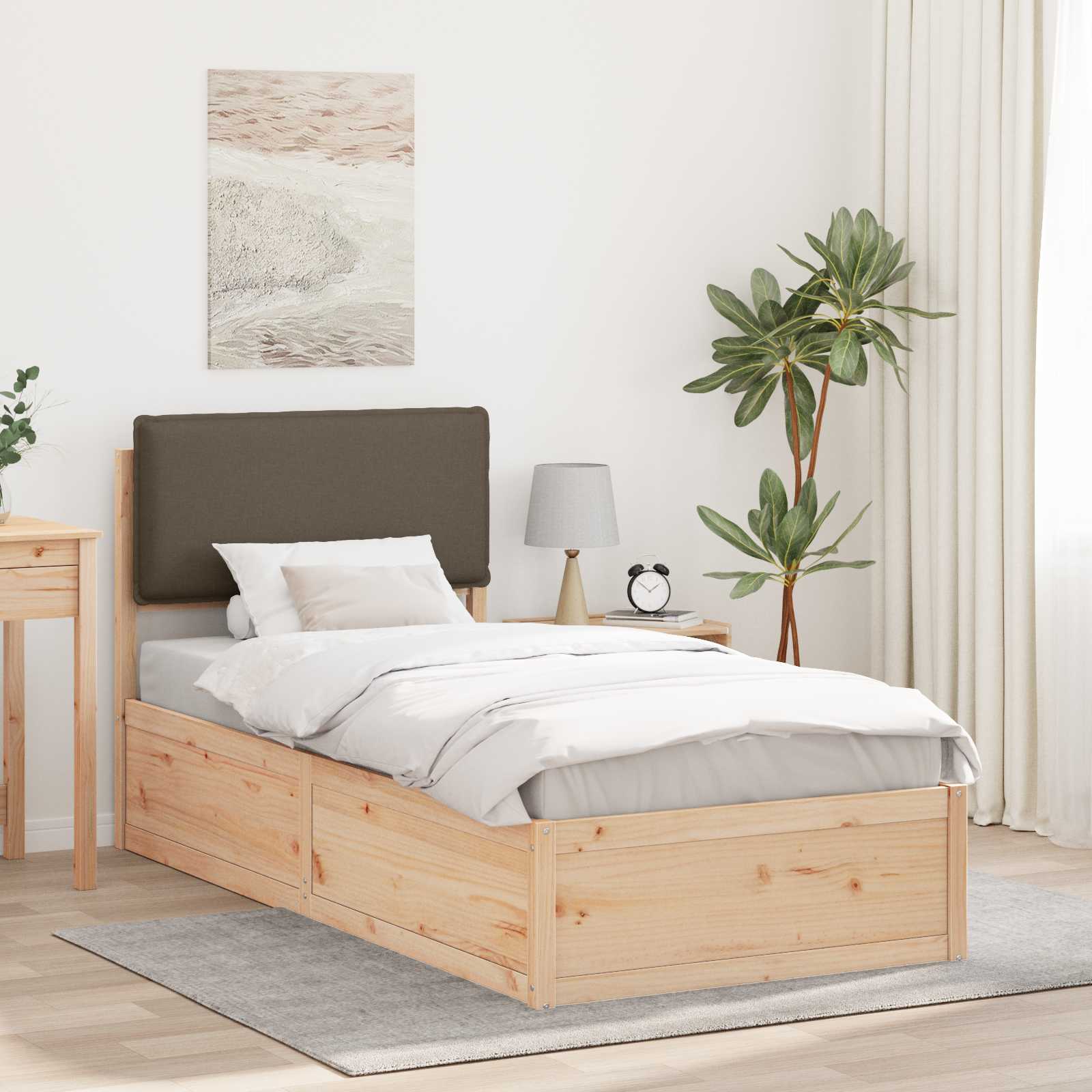 Cadre de lit avec tête de lit rembourrée Taupe 90 x 190 cm - XIOS