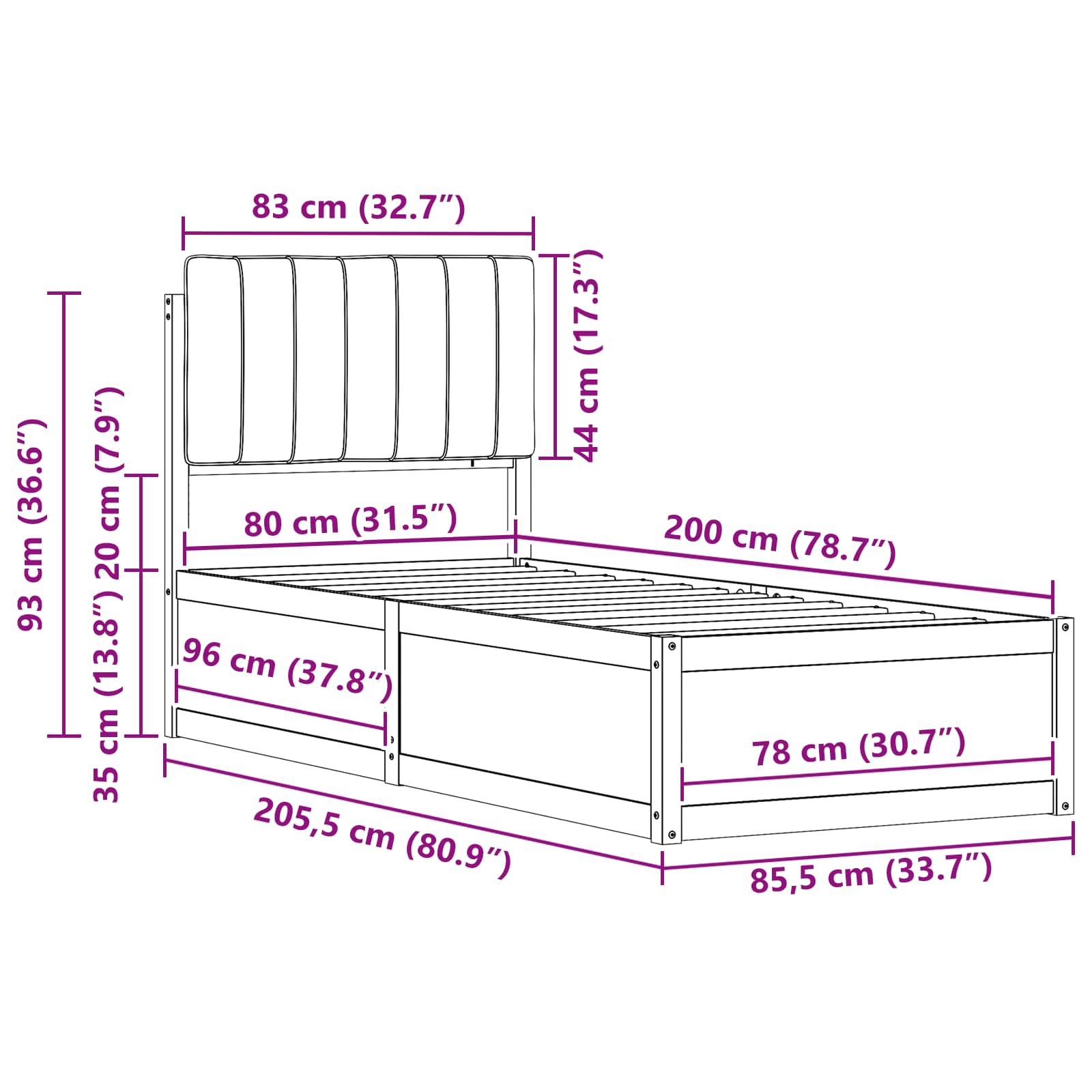 Cadre de lit avec tête de lit rembourrée Taupe 80 x 200 cm - XIOS
