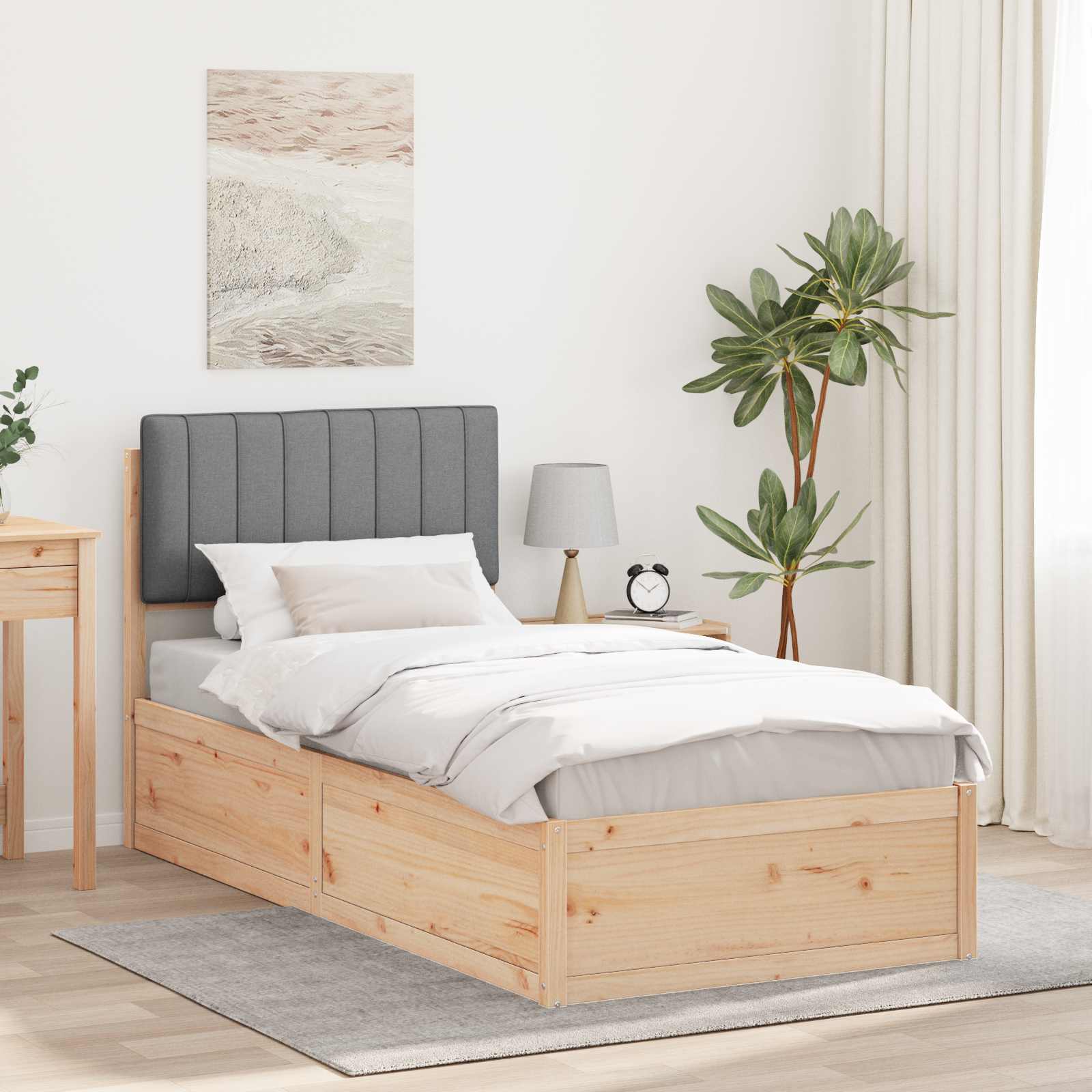 Cadre de lit avec tête de lit rembourrée Gris clair 90 x 190 cm - XIOS