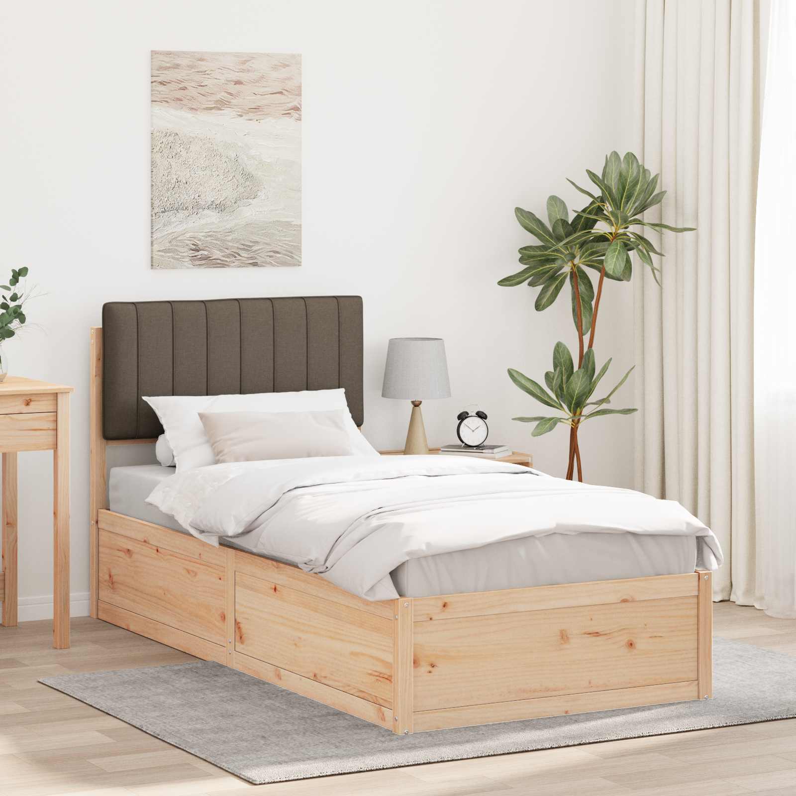 Cadre de lit avec tête de lit rembourrée Taupe 90 x 190 cm - XIOS