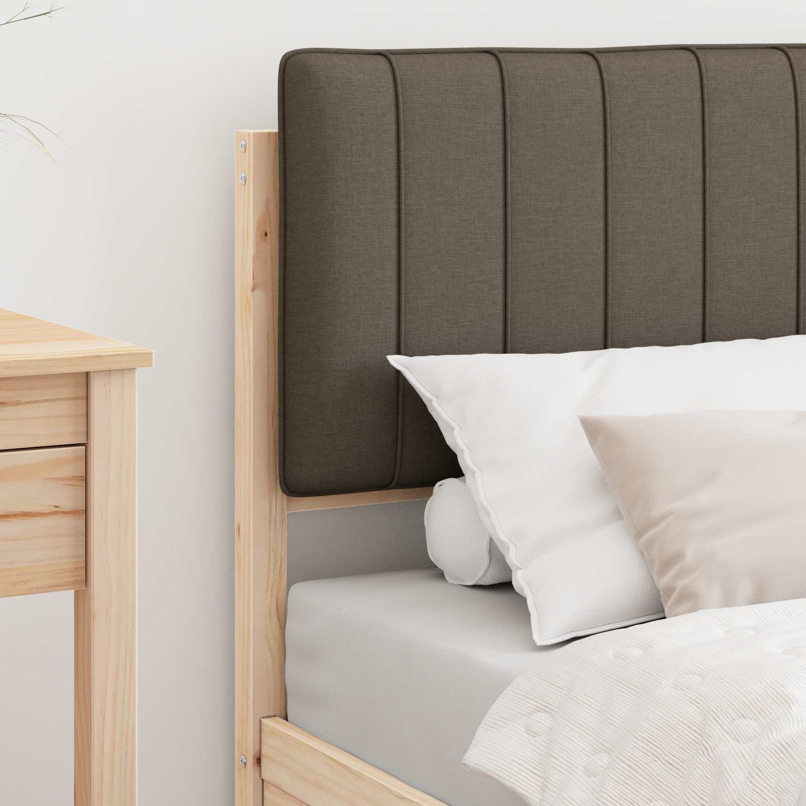 Cadre de lit avec tête de lit rembourrée Taupe 75 x 190 cm - XIOS