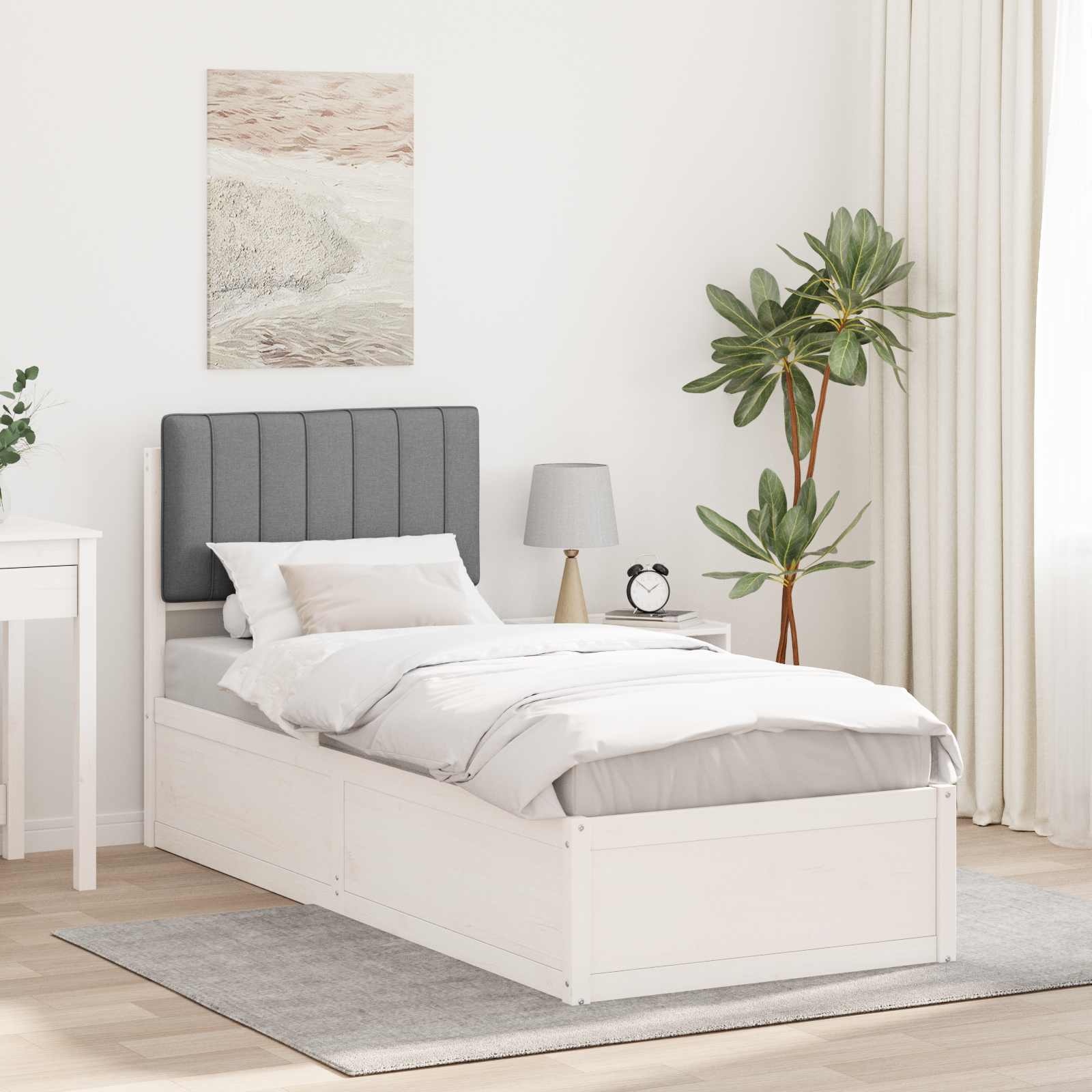Cadre de lit avec tête de lit rembourrée Gris clair 75 x 190 cm - XIOS
