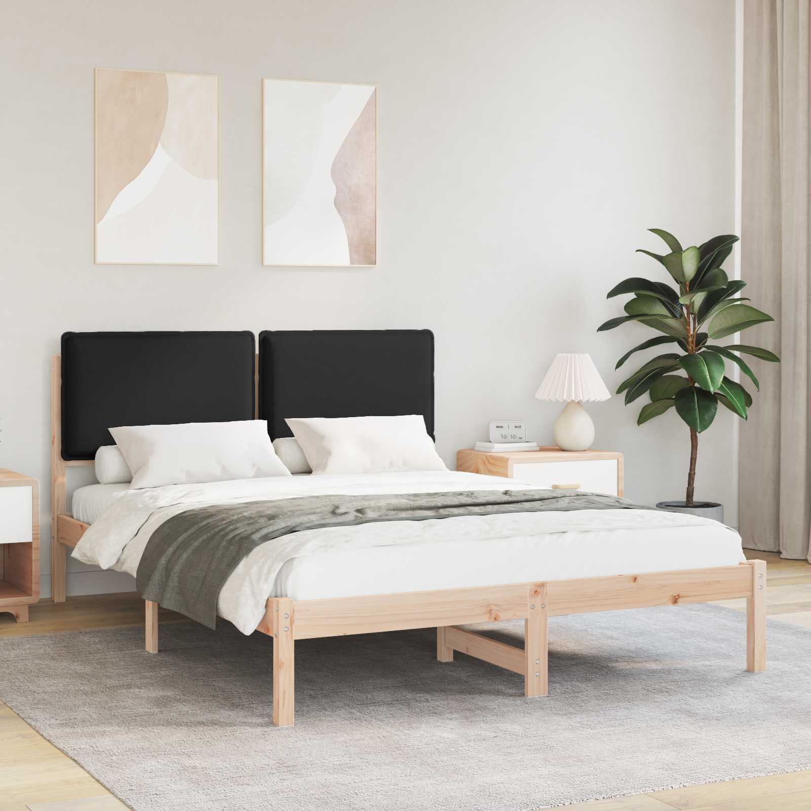 Cadre de lit avec tête de lit rembourrée Noir 140 x 190 cm - XIOS