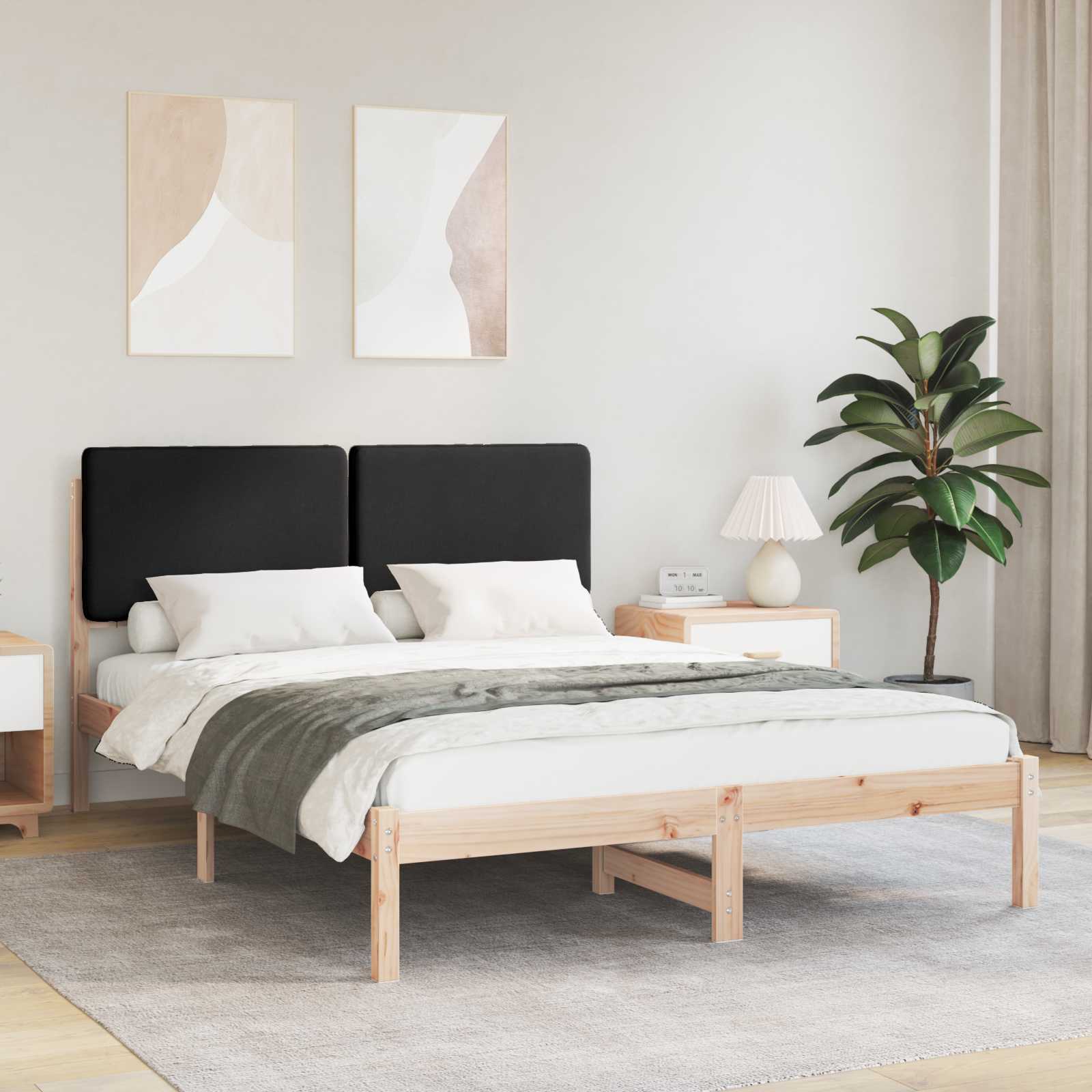 Cadre de lit avec tête de lit rembourrée Noir 140 x 190 cm - XIOS