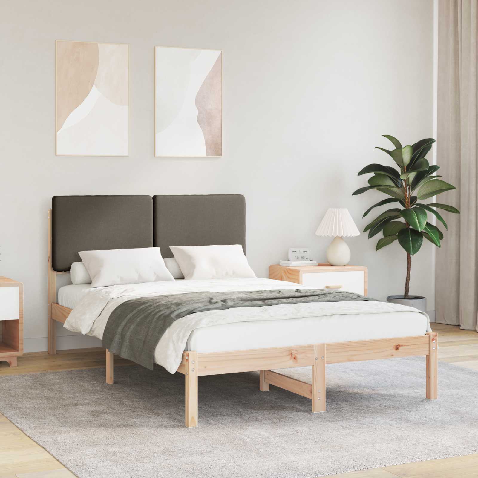 Cadre de lit avec tête de lit rembourrée Taupe 135 x 190 cm - XIOS