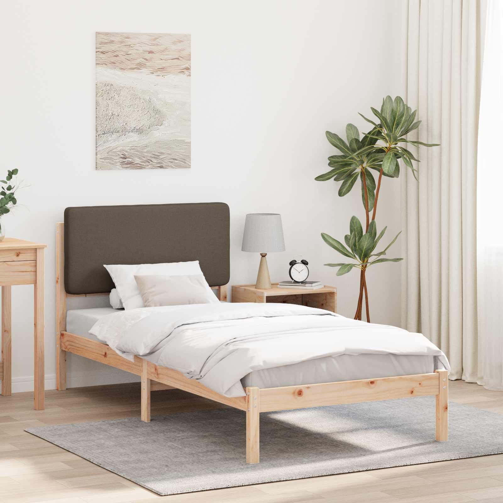 Cadre de lit avec tête de lit rembourrée Taupe 90 x 190 cm - XIOS