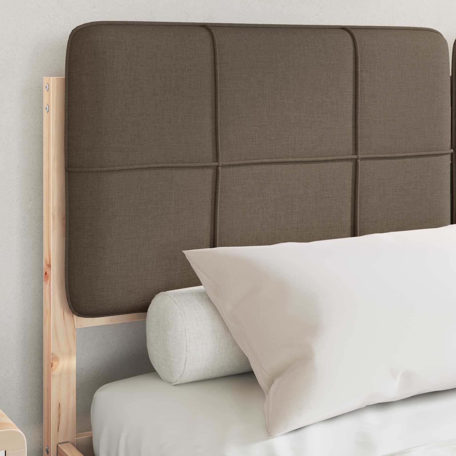 Cadre de lit avec tête de lit rembourrée Taupe 135 x 190 cm - XIOS