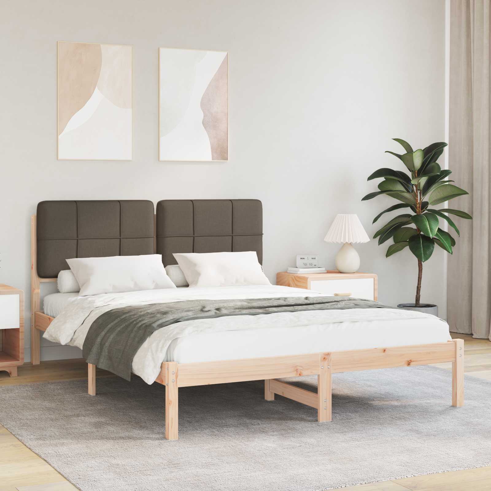 Cadre de lit avec tête de lit rembourrée Taupe 135 x 190 cm - XIOS