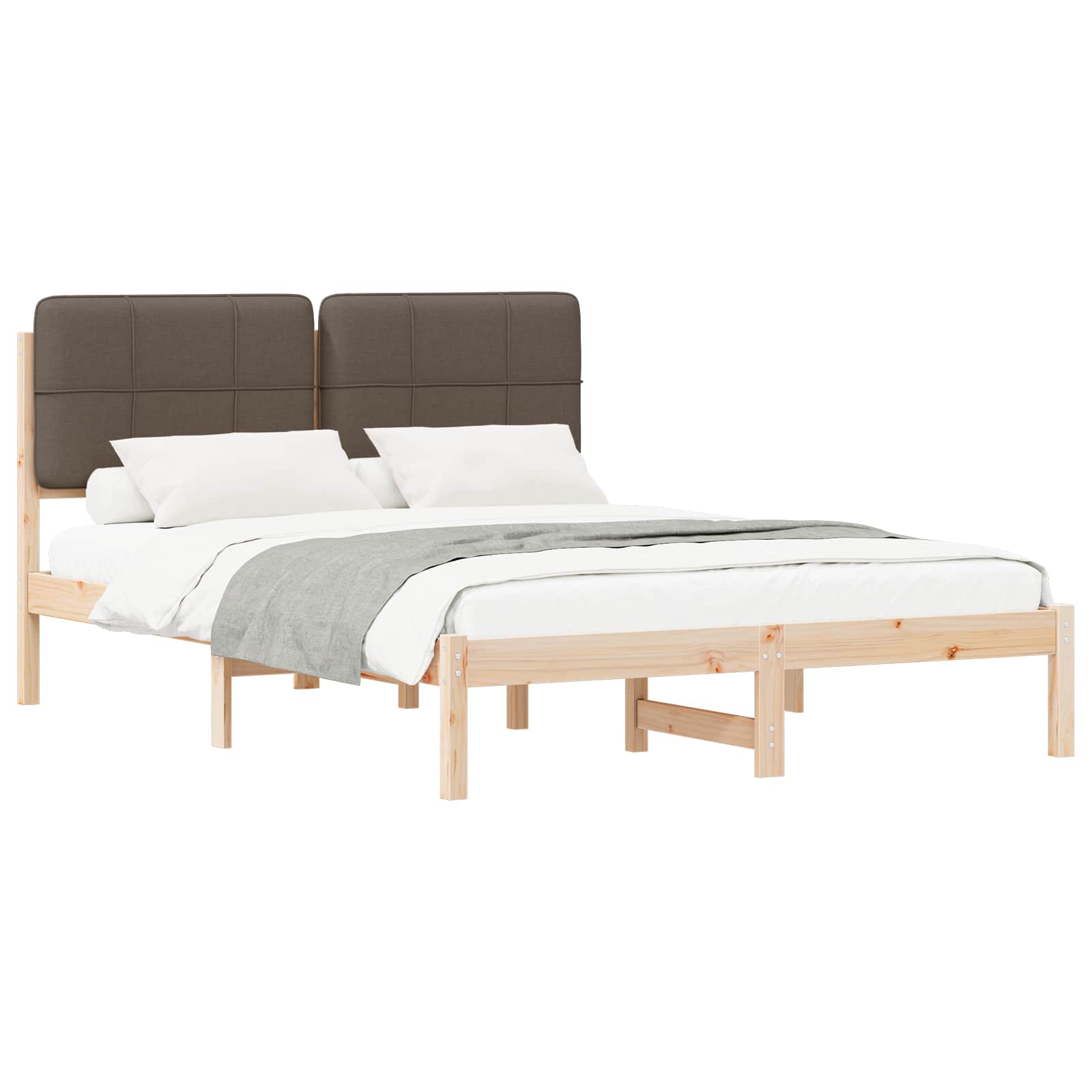 Cadre de lit avec tête de lit rembourrée Taupe 135 x 190 cm - XIOS