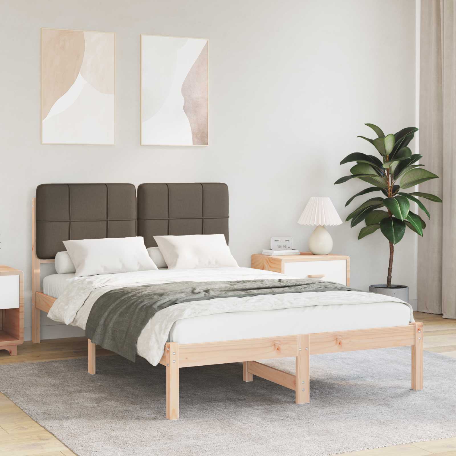 Cadre de lit avec tête de lit rembourrée Taupe 120 x 190 cm - XIOS