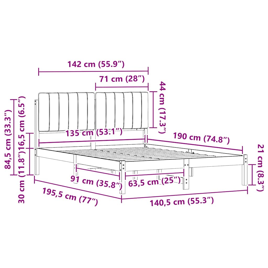 Cadre de lit avec tête de lit rembourrée Gris clair