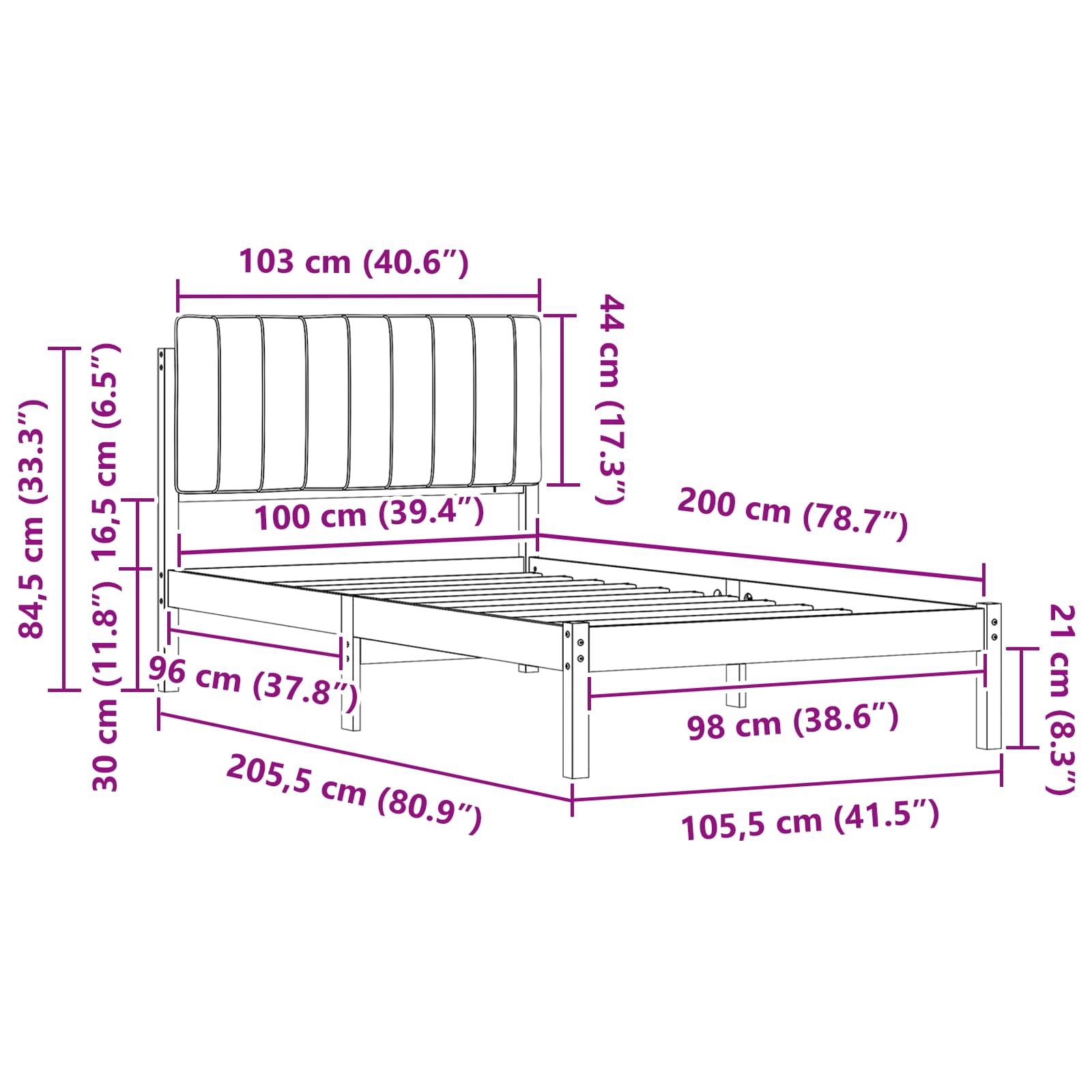 Cadre de lit avec tête de lit rembourrée Gris clair