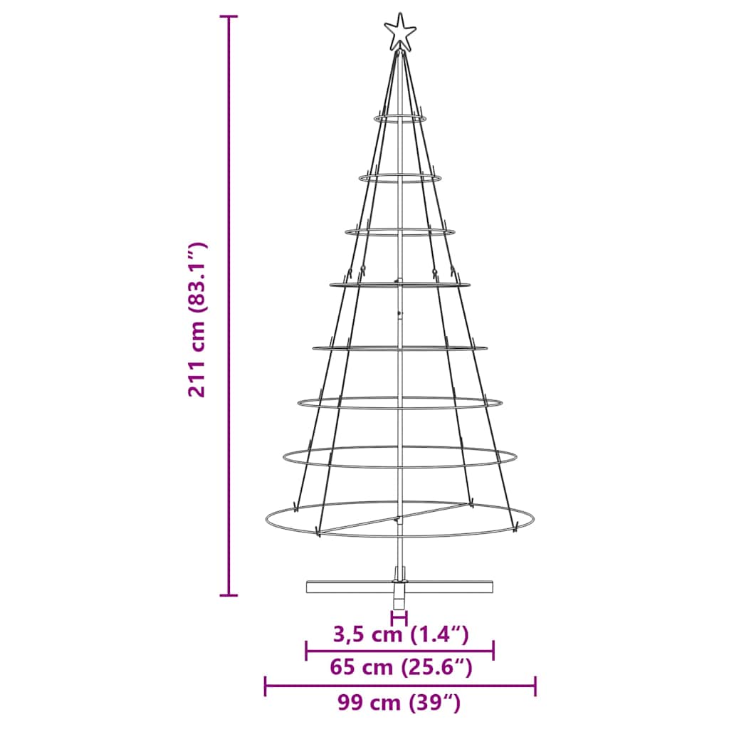 Arbre en cône de Noël avec support Noir 210 cm Acier - XIOS