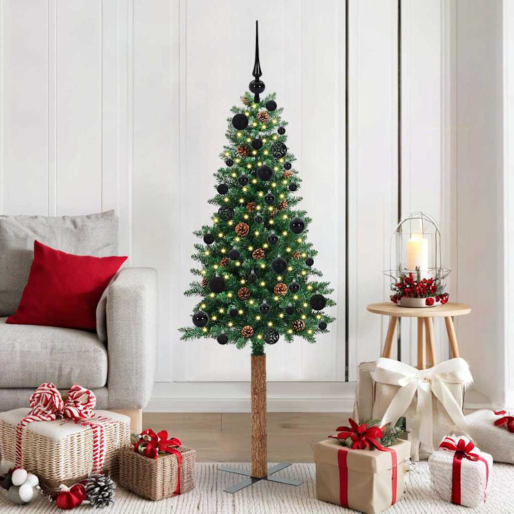 Sapin de Noël mince Vert 150 cm PVC et bois de pin massif - XIOS