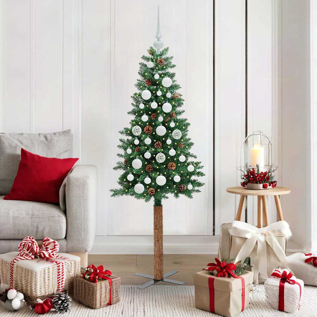 Sapin de Noël mince Vert 150 cm PVC et bois de pin massif - XIOS