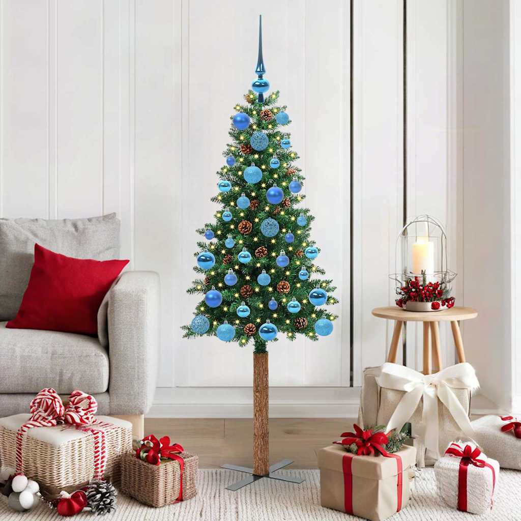 Sapin de Noël mince Vert 150 cm PVC et bois de pin massif - XIOS