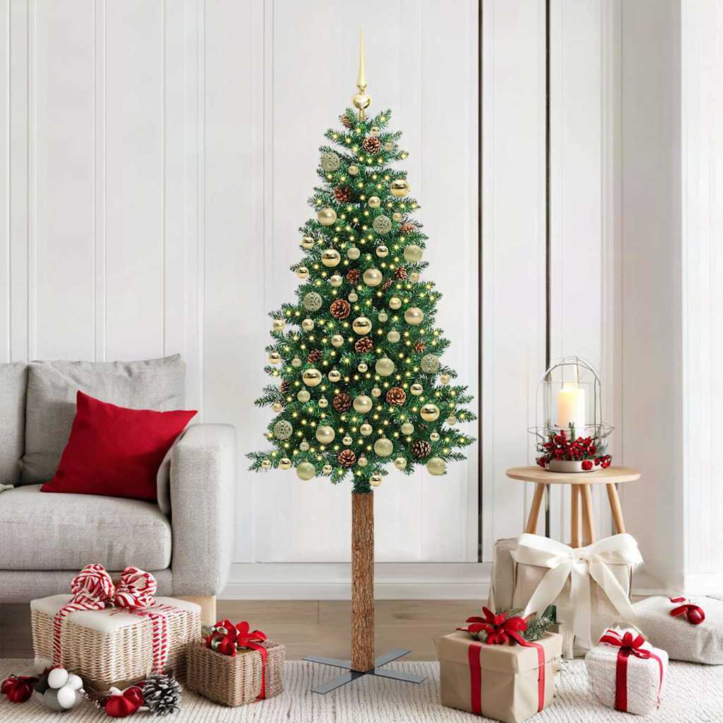 Sapin de Noël mince Vert 180 cm PVC et bois de pin massif - XIOS