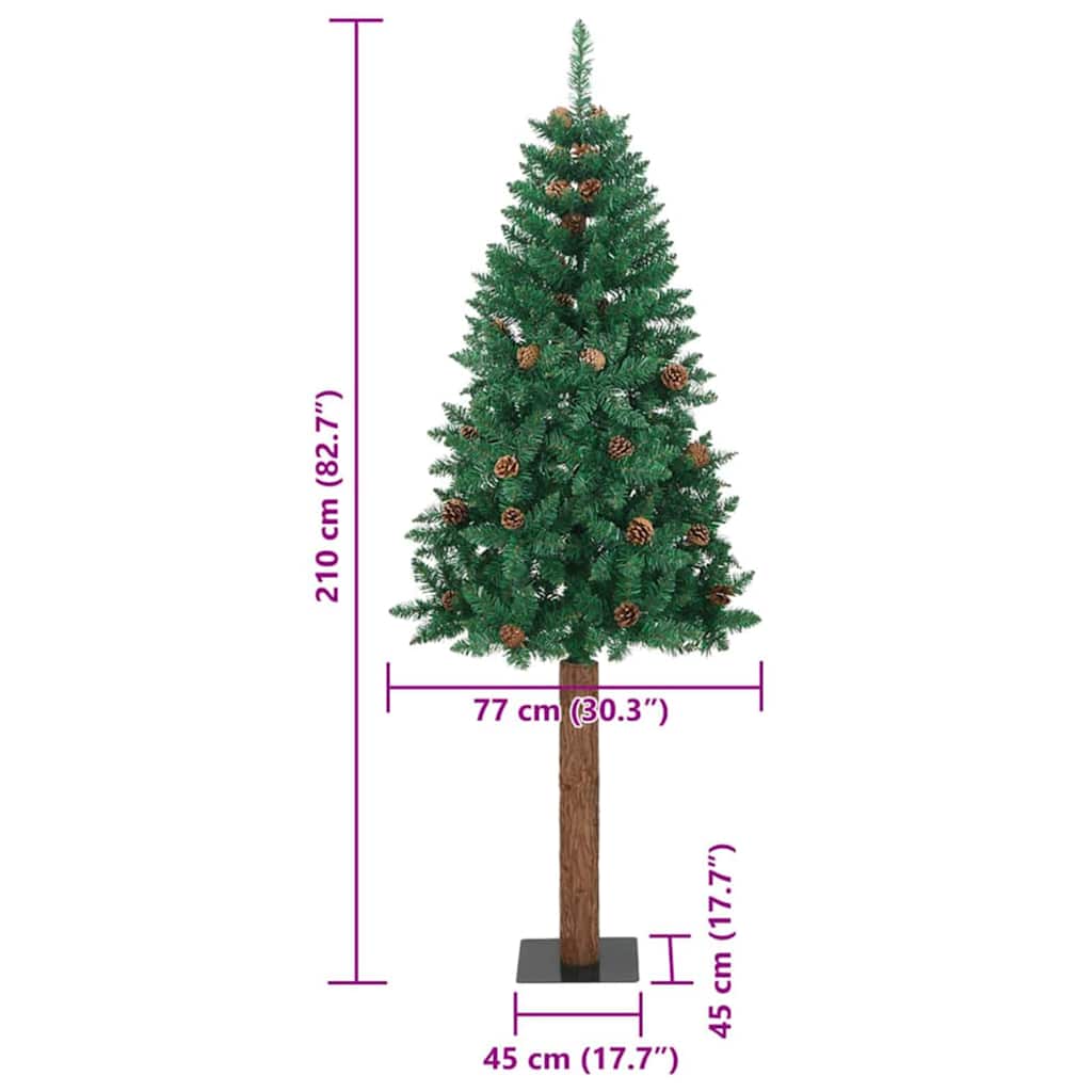 Sapin de Noël mince Vert 210 cm PVC et bois de pin massif - XIOS