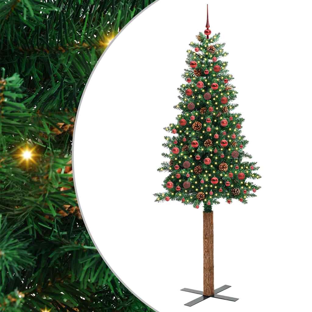 Sapin de Noël mince Vert 210 cm PVC et bois de pin massif - XIOS