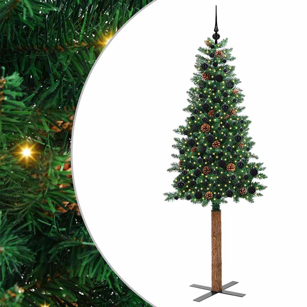 Sapin de Noël mince Vert 210 cm PVC et bois de pin massif - XIOS