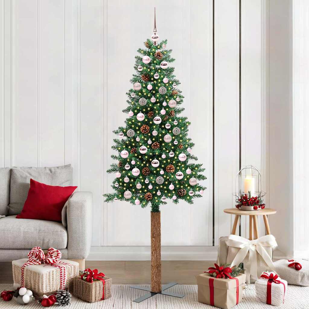 Sapin de Noël mince Vert 210 cm PVC et bois de pin massif - XIOS