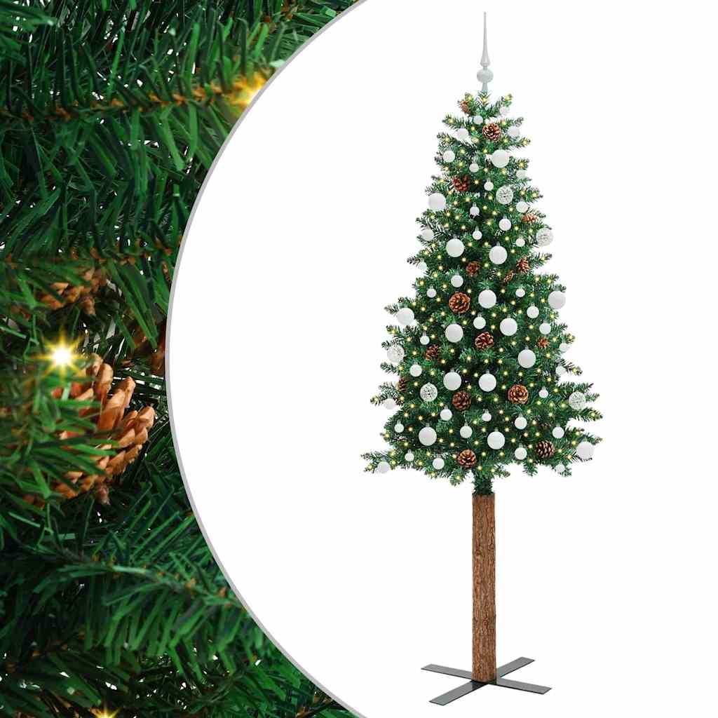 Sapin de Noël mince Vert 210 cm PVC et bois de pin massif - XIOS