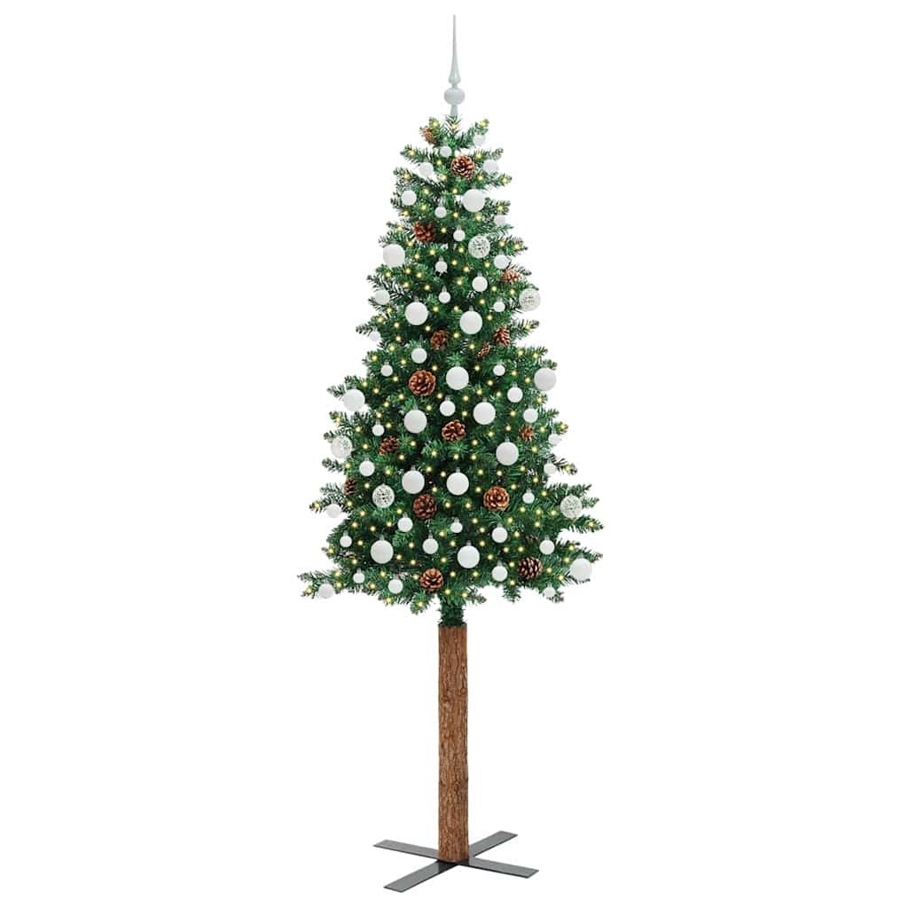 Sapin de Noël mince Vert 210 cm PVC et bois de pin massif - XIOS