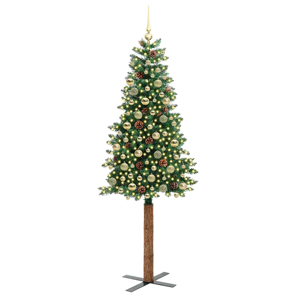 Sapin de Noël mince Vert 210 cm PVC et bois de pin massif - XIOS