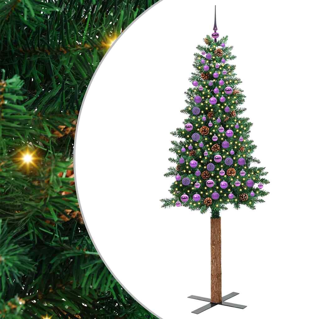 Sapin de Noël mince Vert 210 cm PVC et bois de pin massif - XIOS