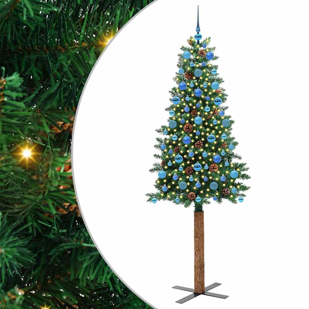 Sapin de Noël mince Vert 210 cm PVC et bois de pin massif - XIOS