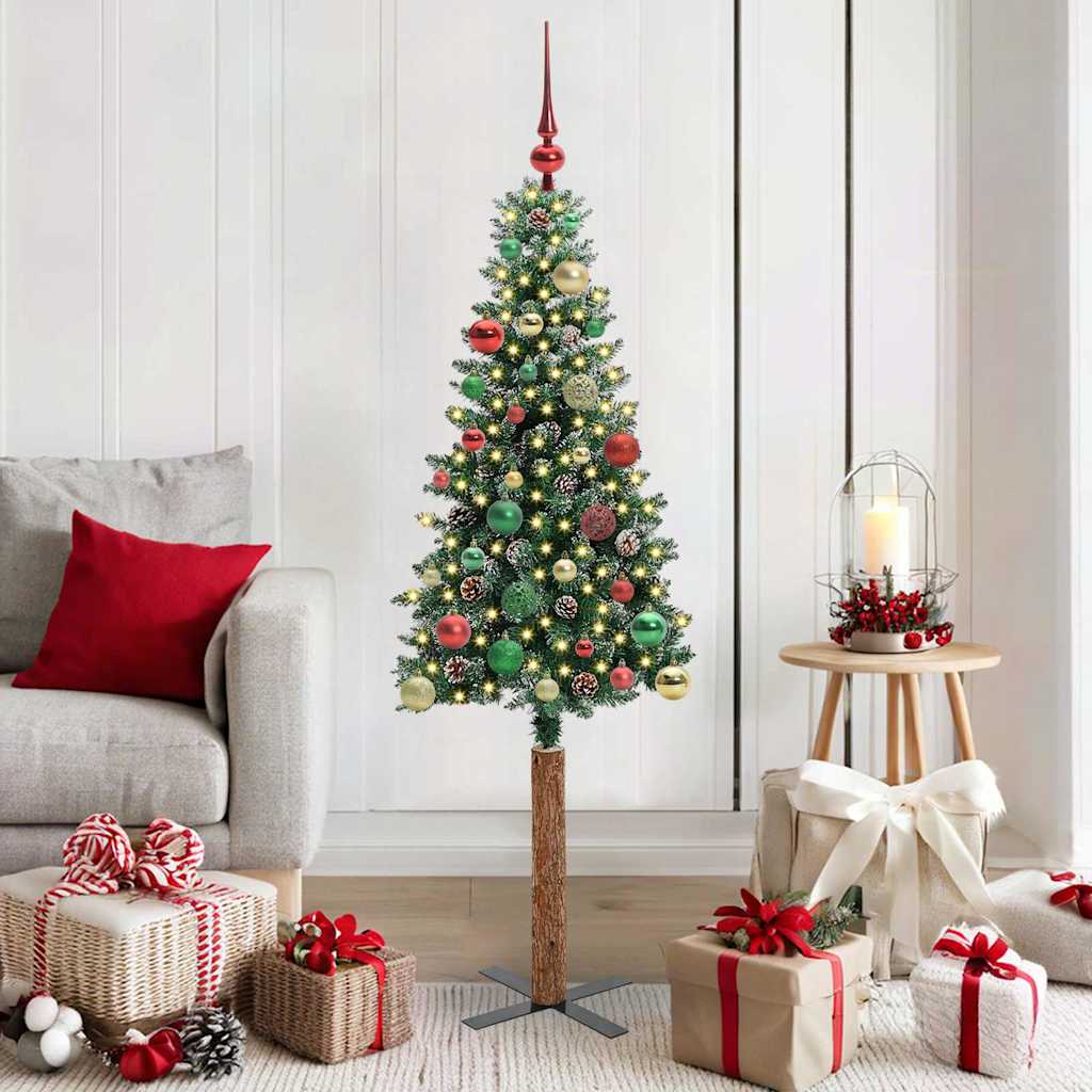 Sapin de Noël mince Vert 150 cm PVC et bois de pin massif - XIOS