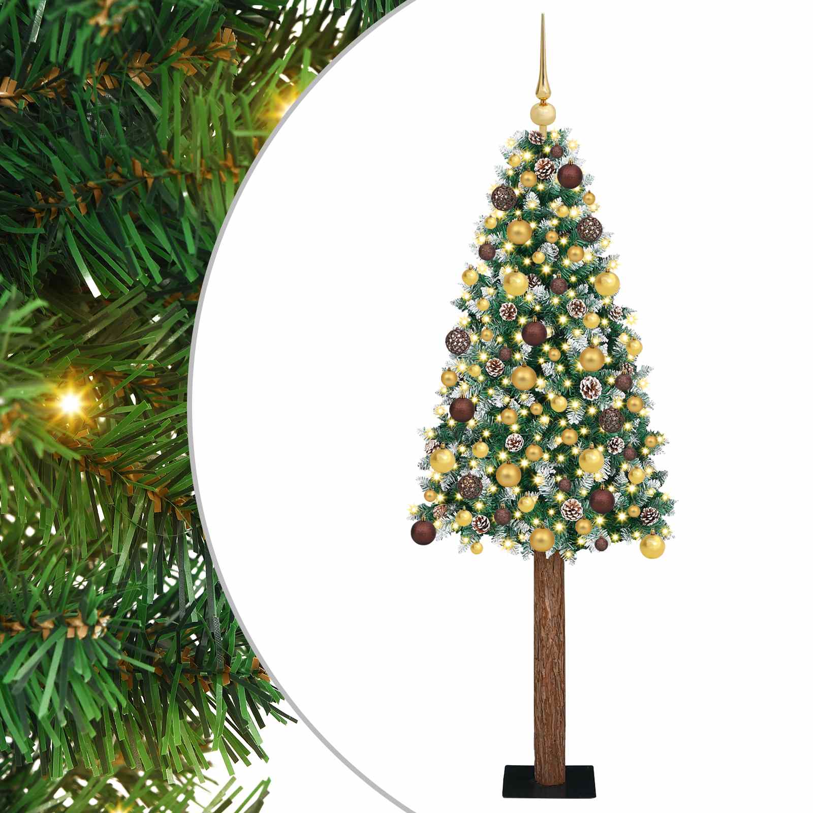 Sapin de Noël mince Vert 180 cm PVC et bois de pin massif