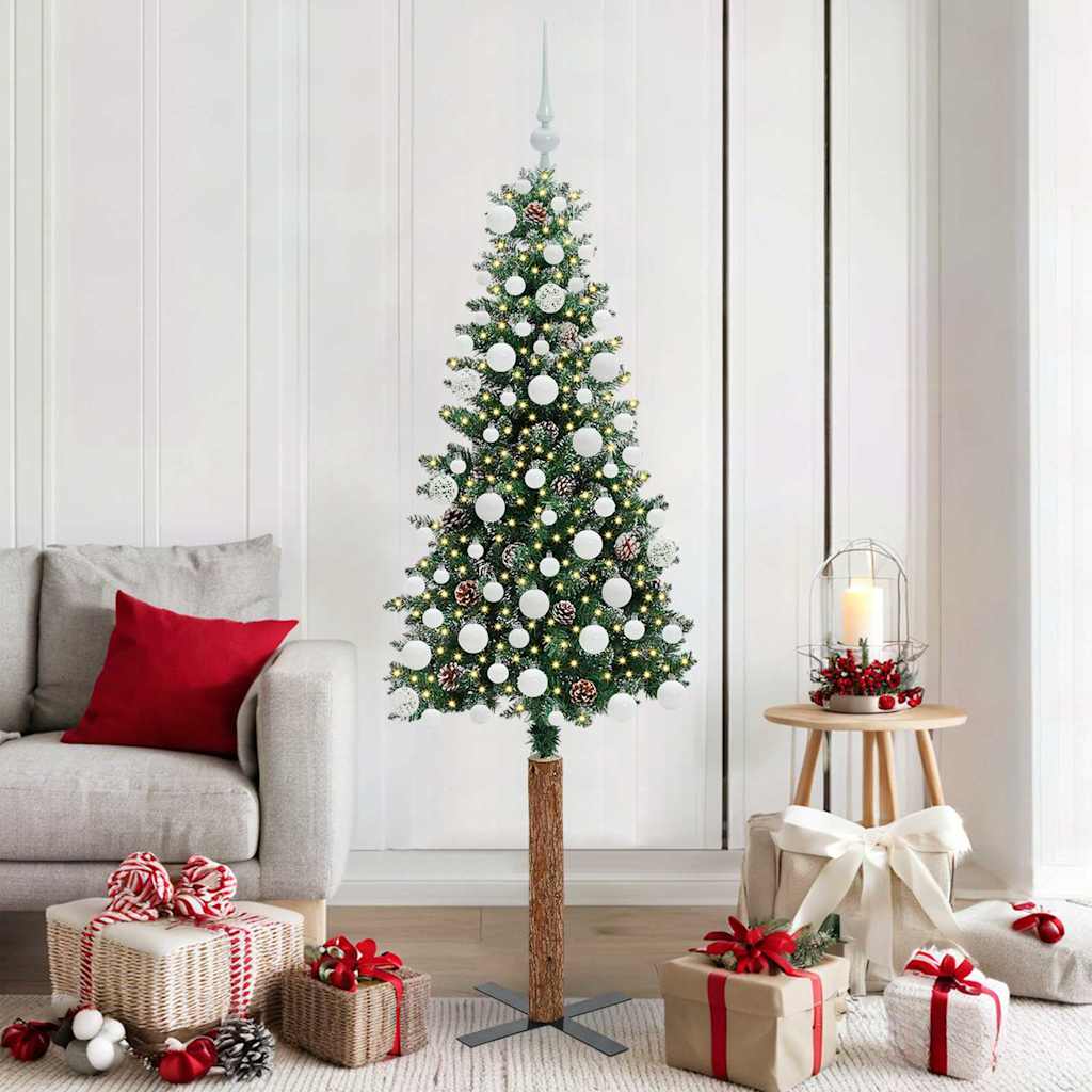 Sapin de Noël mince Vert 180 cm PVC et bois de pin massif - XIOS