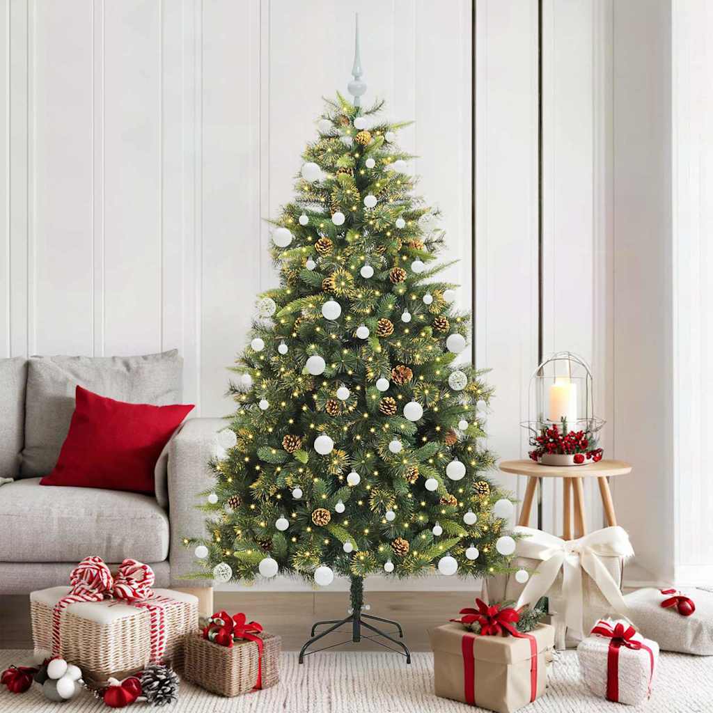 Sapin de Noël artificiel avec branches pliables et cônes 180 cm