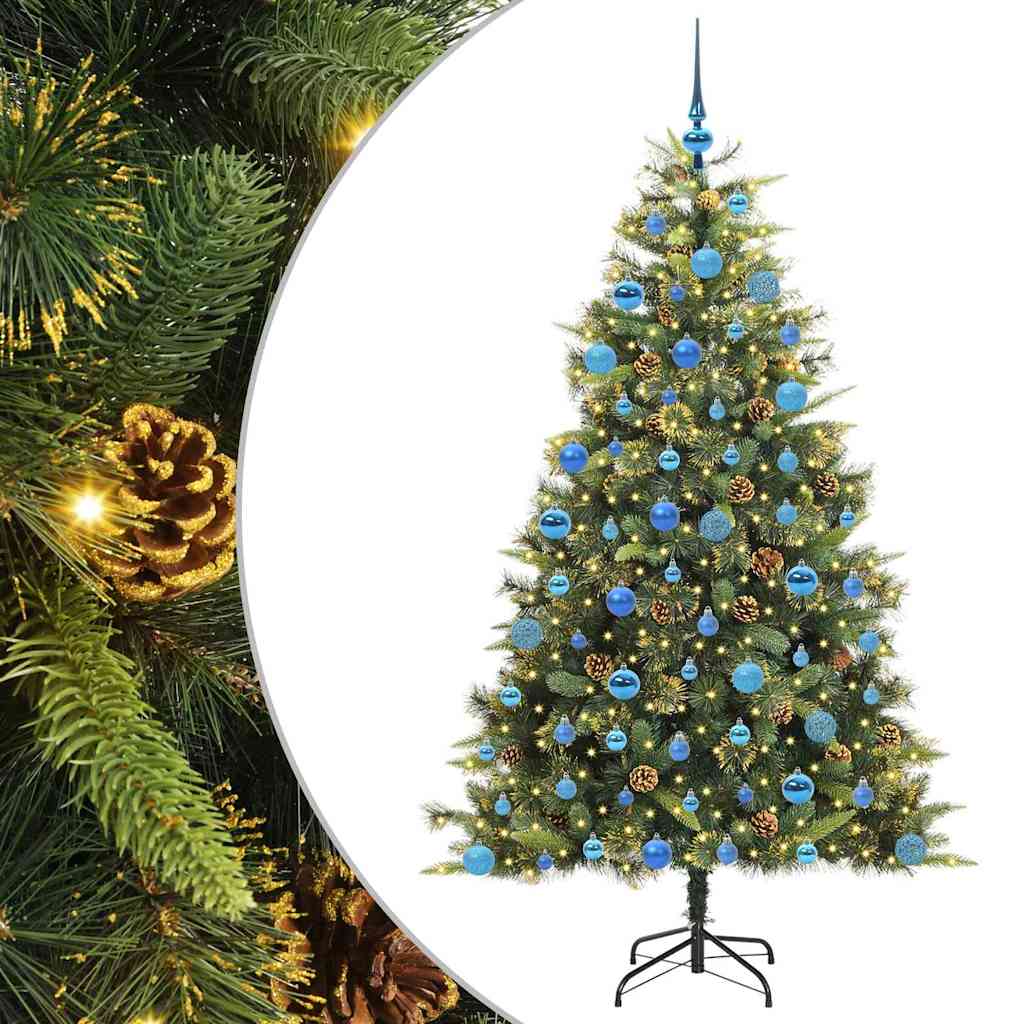 Sapin de Noël artificiel avec branches pliables et cônes 180 cm
