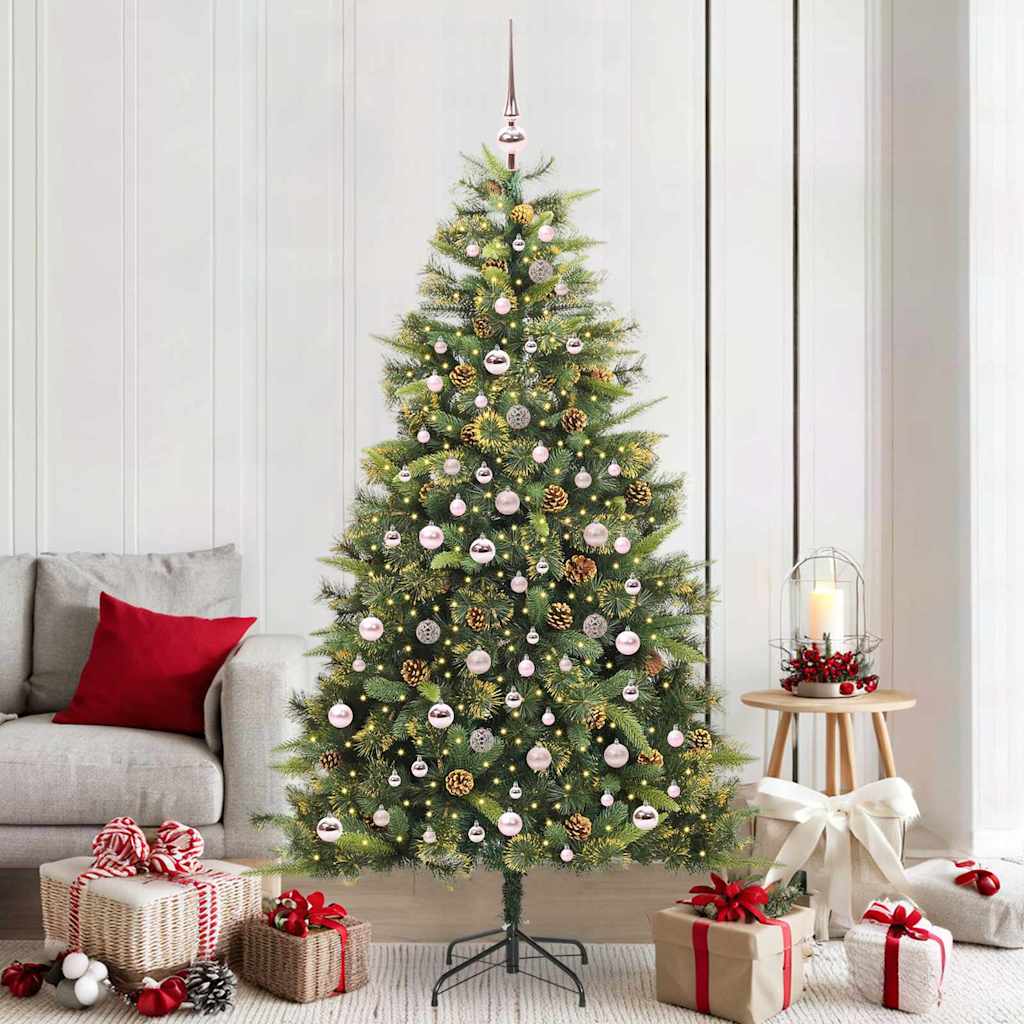 Sapin de Noël artificiel avec branches pliables et cônes 210 cm