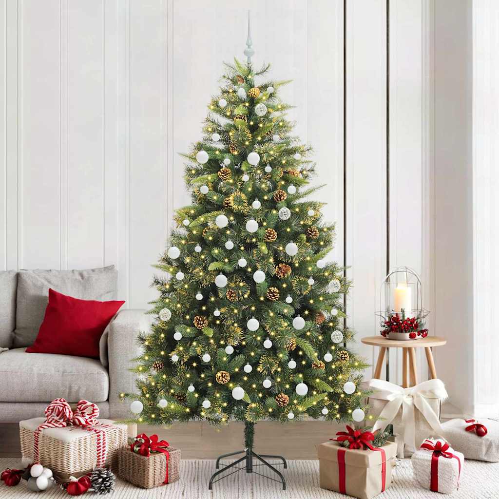 Sapin de Noël artificiel avec branches pliables et cônes 210 cm