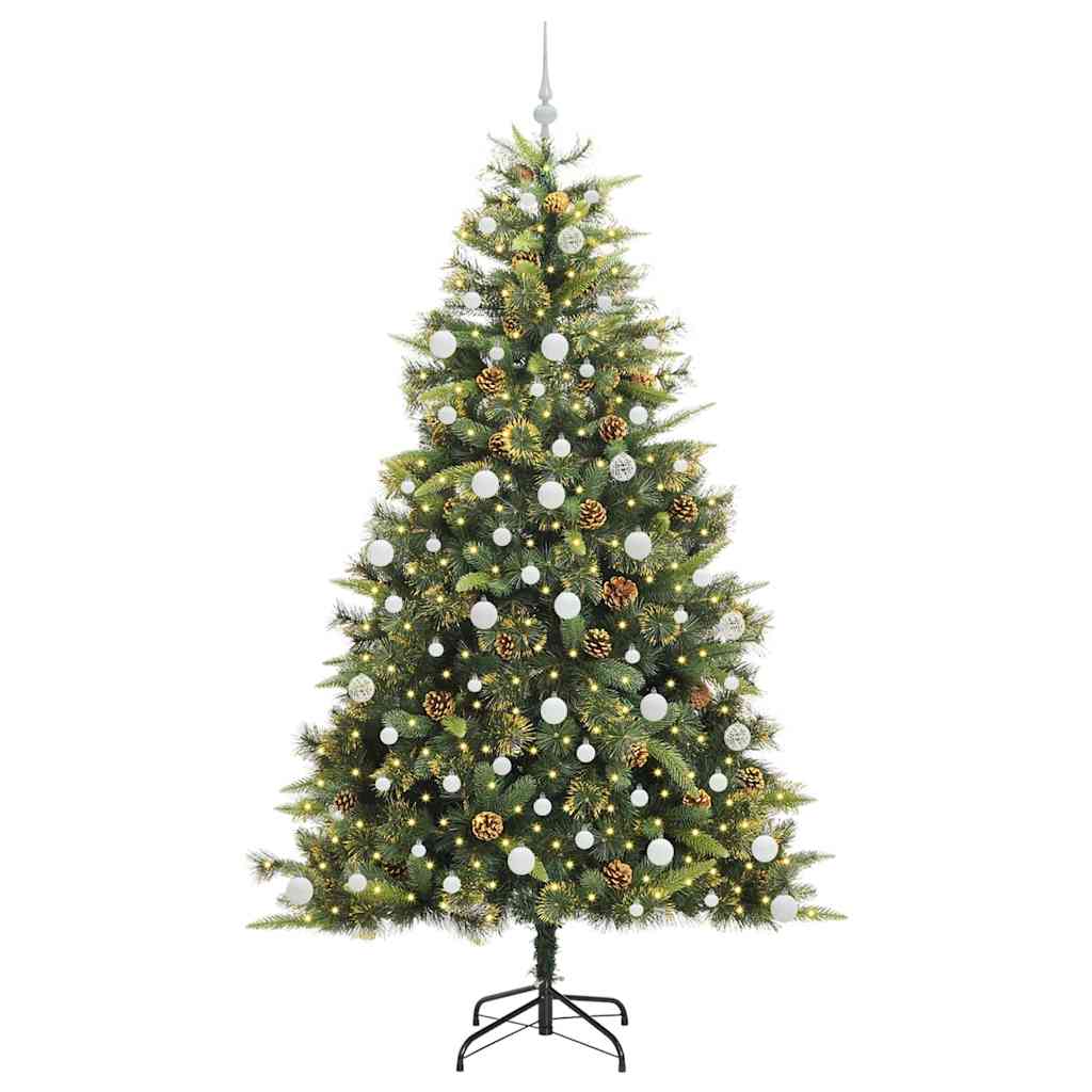 Sapin de Noël artificiel avec branches pliables et cônes 210 cm