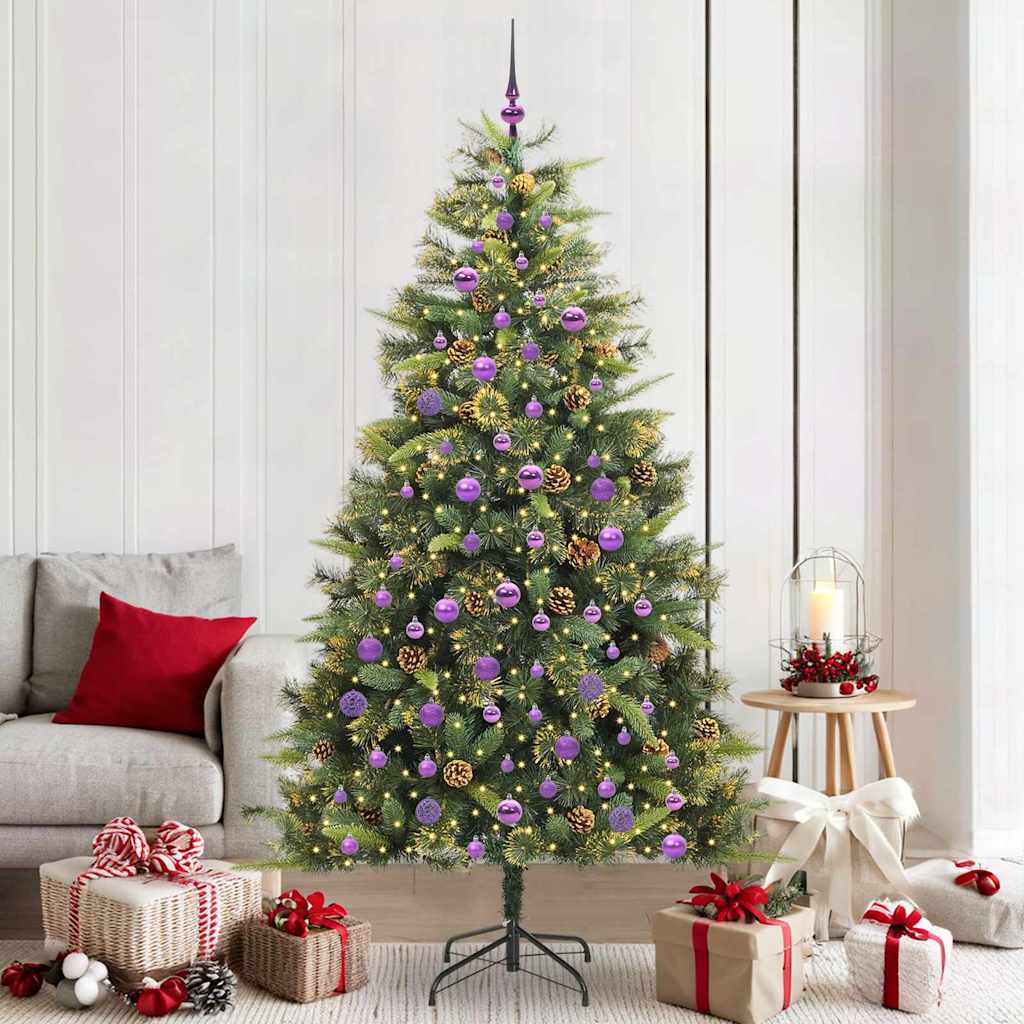 Sapin de Noël artificiel avec branches pliables et cônes 210 cm
