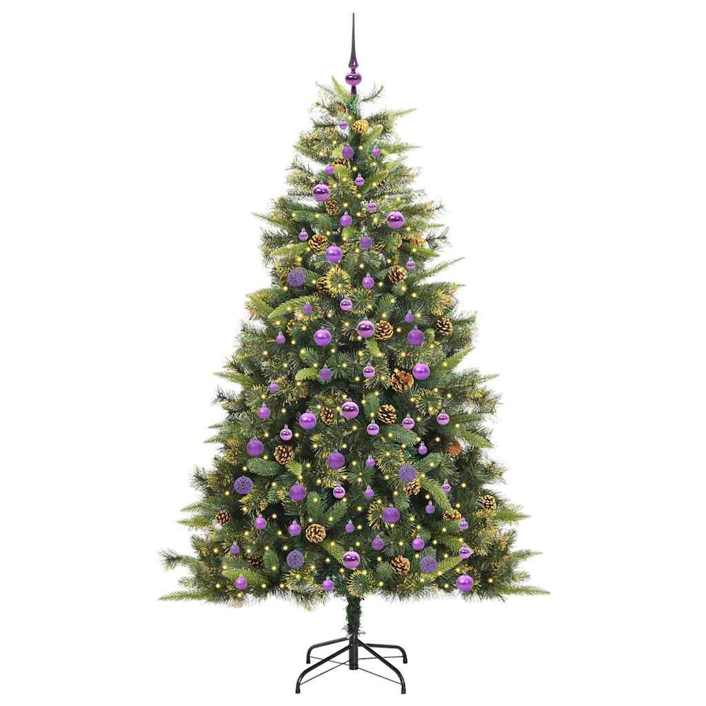 Sapin de Noël artificiel avec branches pliables et cônes 210 cm