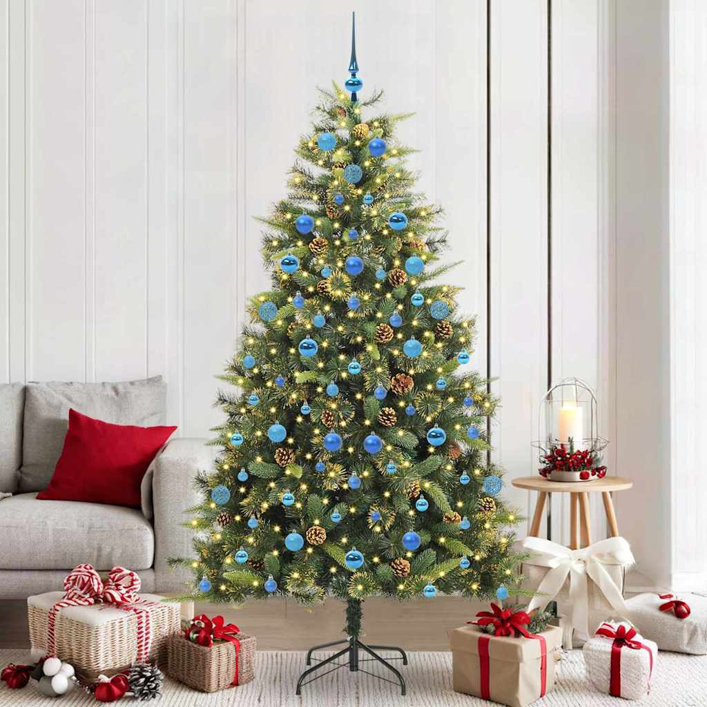 Sapin de Noël artificiel avec branches pliables et cônes 210 cm