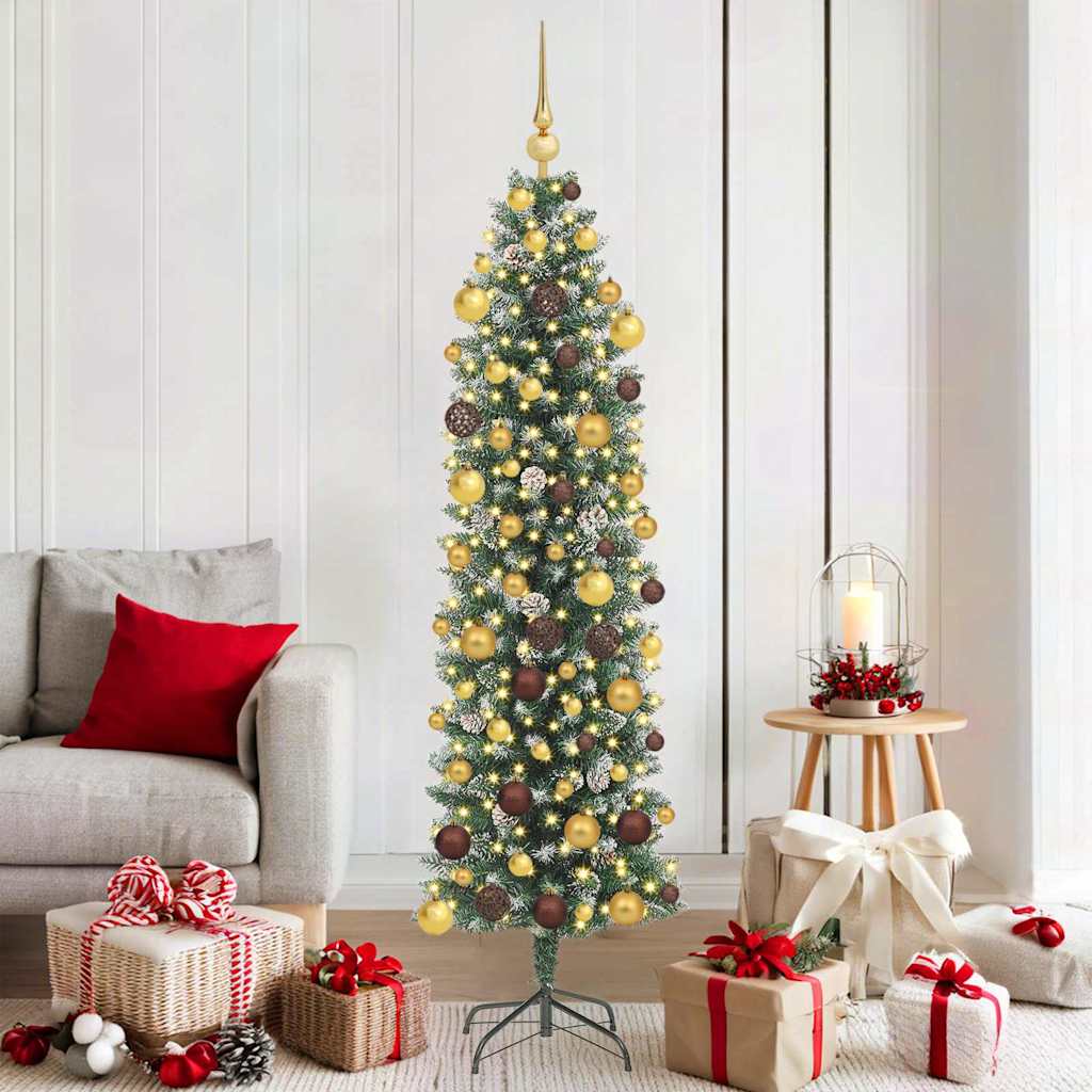 Arbre de Noël artificiel slim avec 300 LED Vert et blanc 180 cm - XIOS
