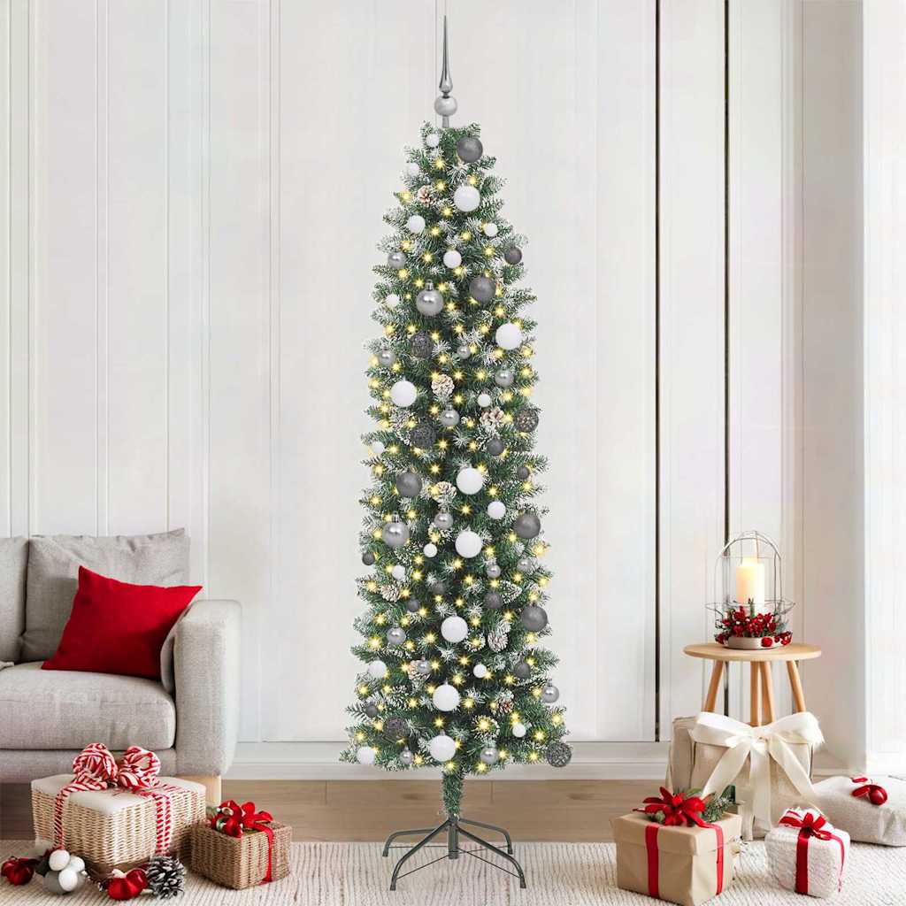 Arbre de Noël artificiel slim avec 300 LED Vert et blanc 210 cm - XIOS