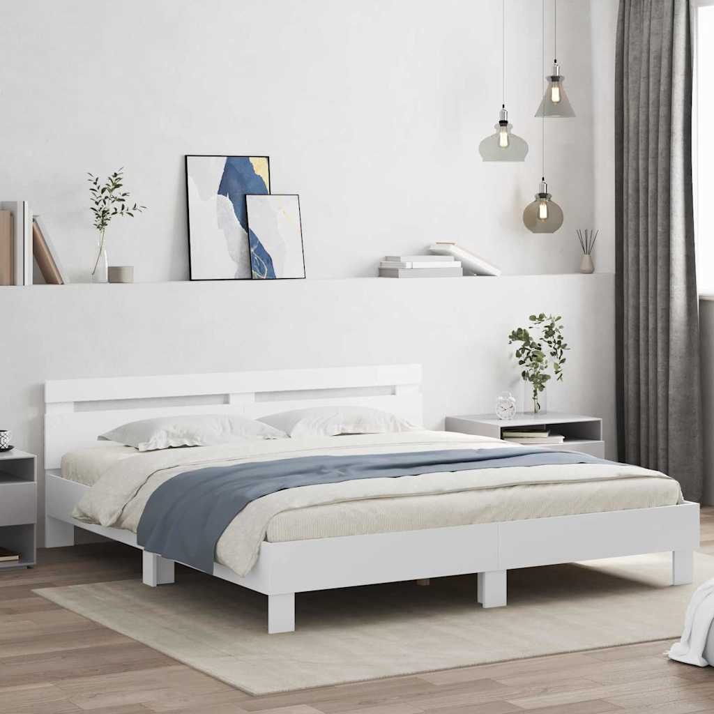 Cadre de lit avec LED Blanc 193 x 203 cm Bois d'ingénierie - XIOS