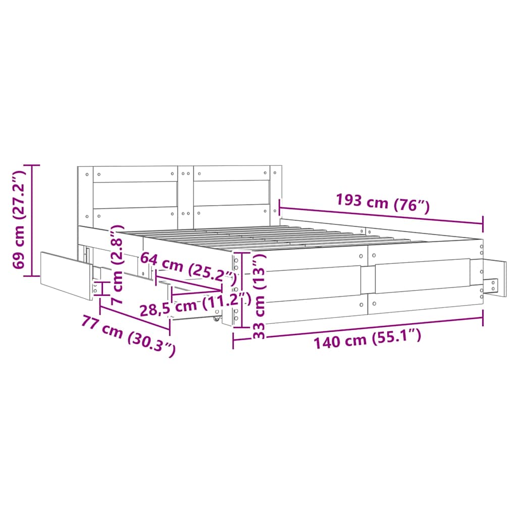 Cadre de lit 2 pcs Sonoma 137 x 188 cm Bois d'ingénierie - XIOS