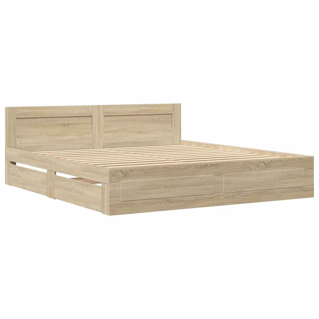 Cadre de lit avec tiroir Sonoma 193 x 203 cm Bois d'ingénierie