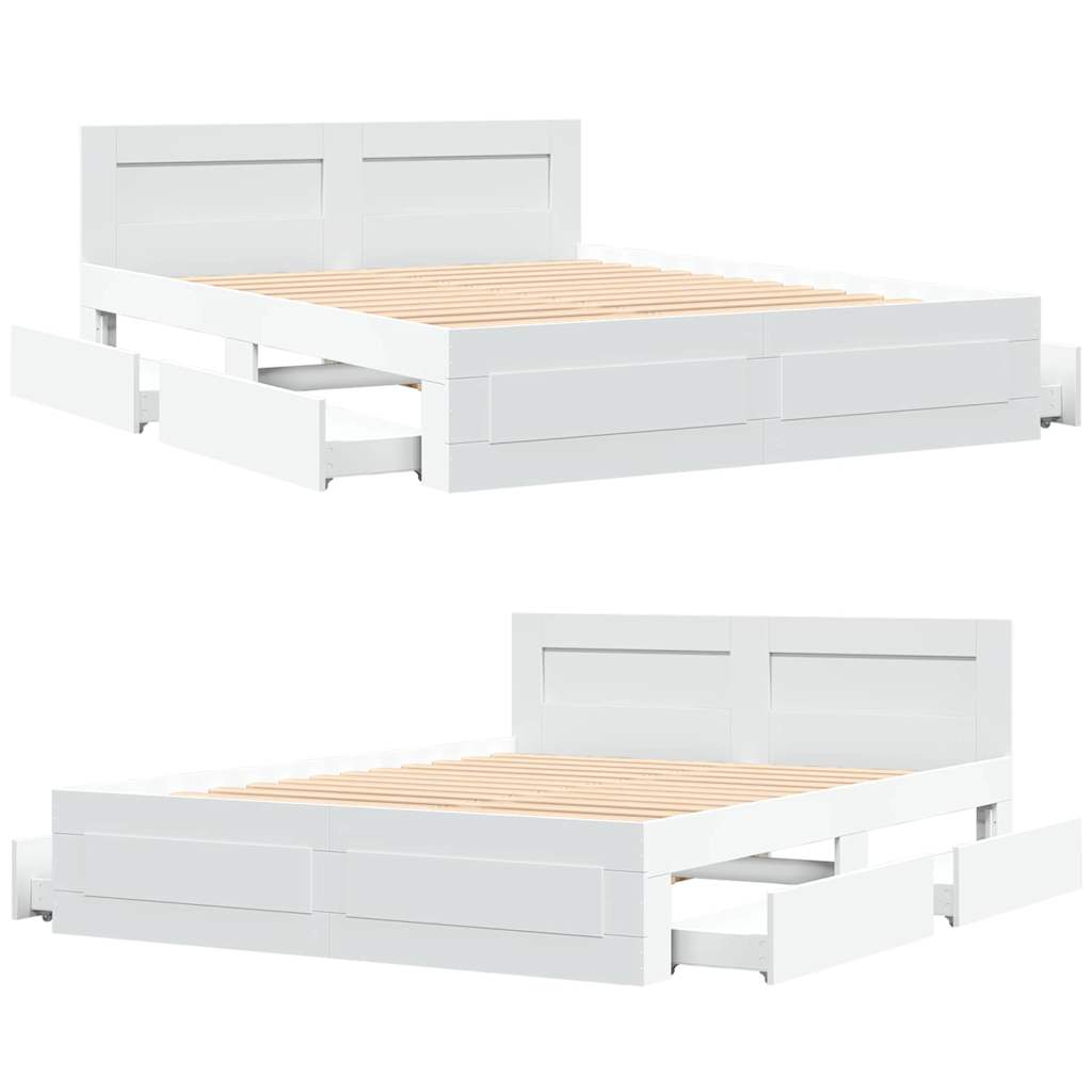 Cadre de lit 2 pcs Blanc 150 x 200 cm Bois d'ingénierie - XIOS