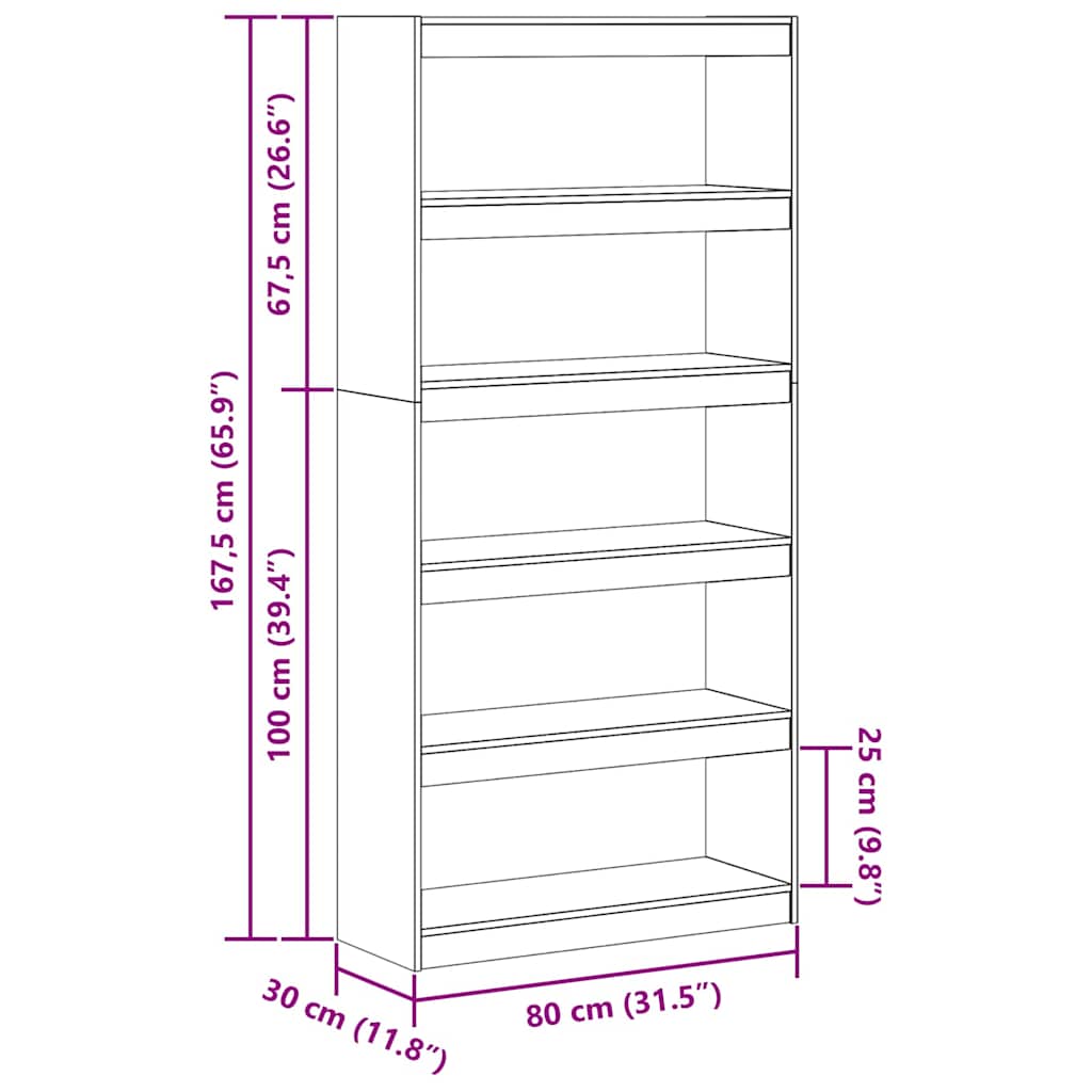 Bibliothèque Brun cire 80 x 30 x 167,5 cm Pin massif - XIOS