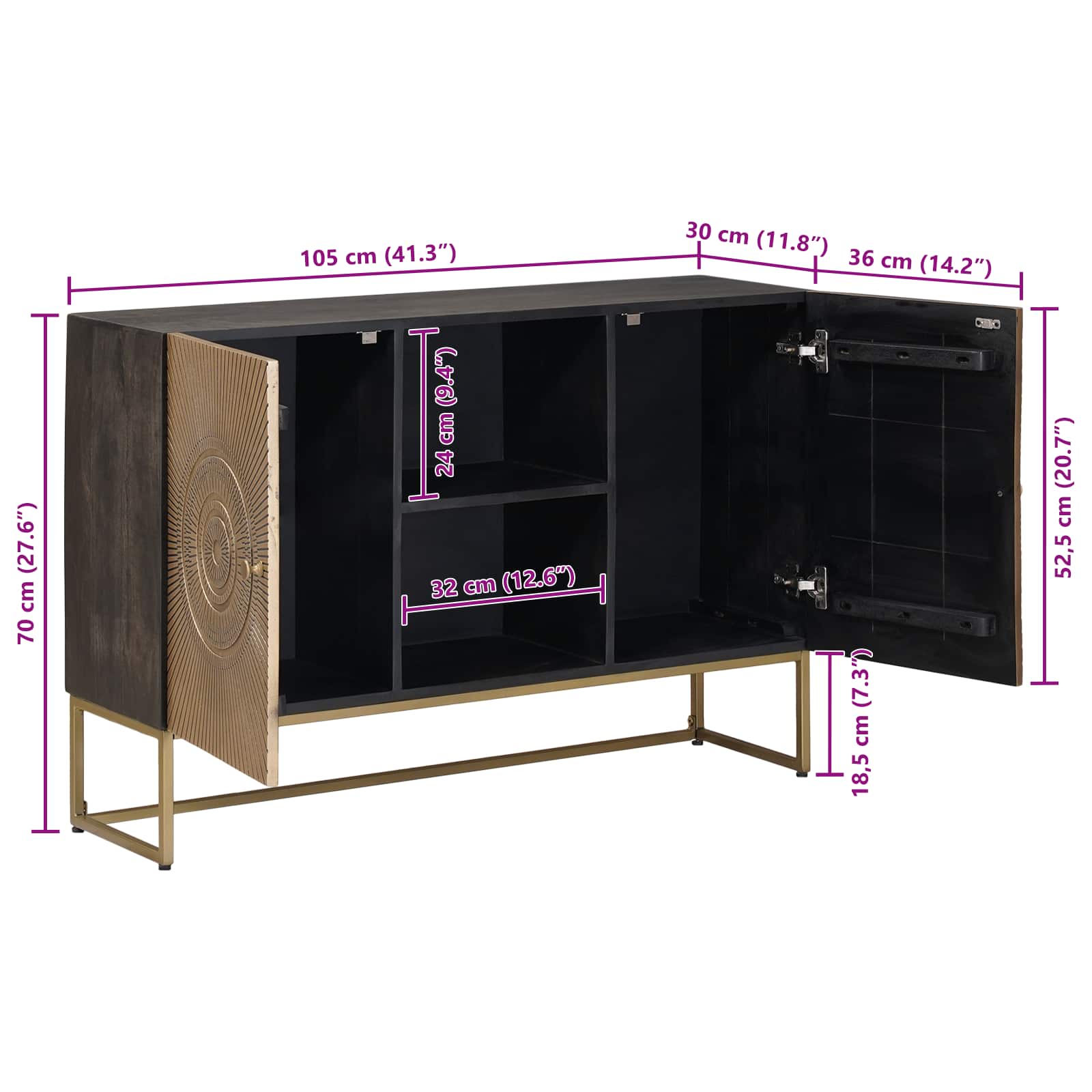 Buffet Laiton 105 x 30 x 70 cm - XIOS